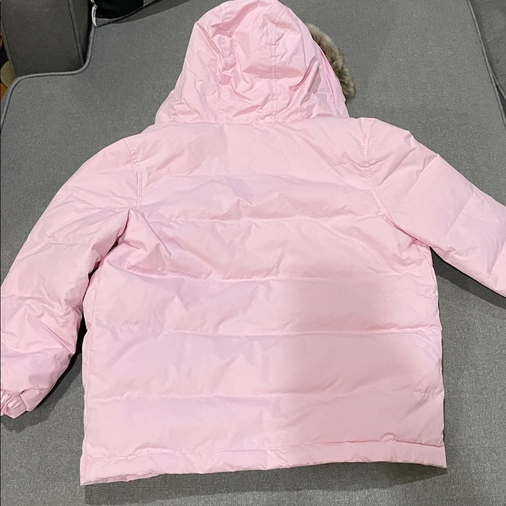 Hanna Andersson Pink Down Puff Coat with Removable Faux Fur Hood